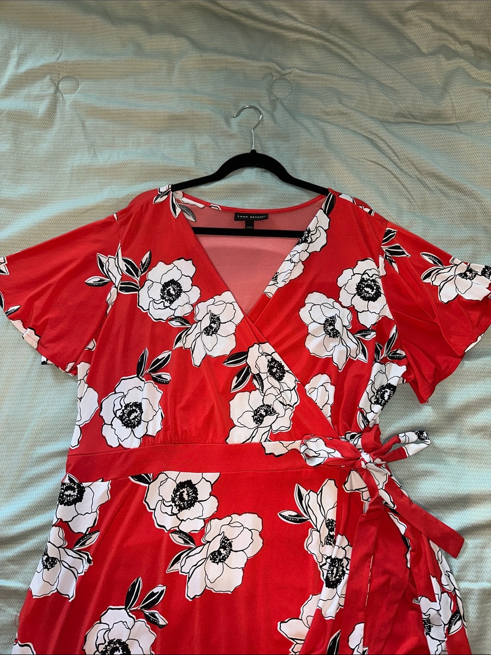 Lane Bryant Red Floral Wrap Midi Dress - Picture 4 of 7